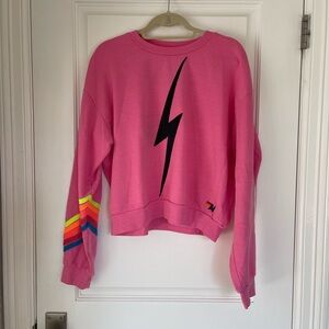 Aviator Nation Bolt Crewneck Sweatshirt, Neon Pink, Size Small